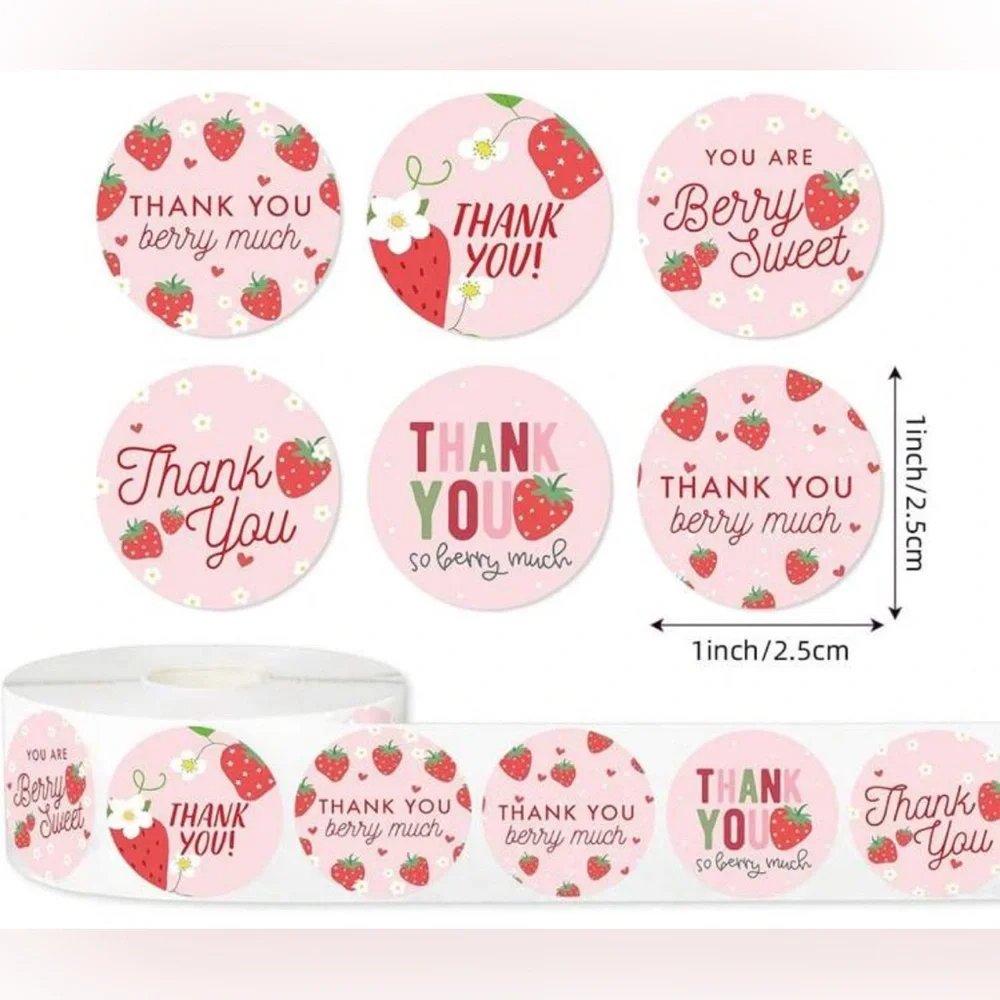 Thank you Stickers 1 Roll (500pcs) Strawberry Pink